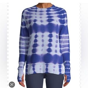 Royal Blue Tie Dye High Low cable Knit Long Sweater Medium 8/10